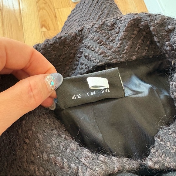 Akris Wool Blend Herringbone Woven Brown Hidden Button Placket Jacket Size US 12 - Picture 11 of 13